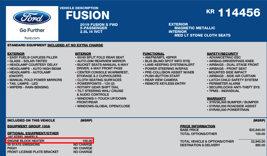 2019 with a block heater requires a special cord - A.C. u0026 Heating - Ford  Fusion Forum